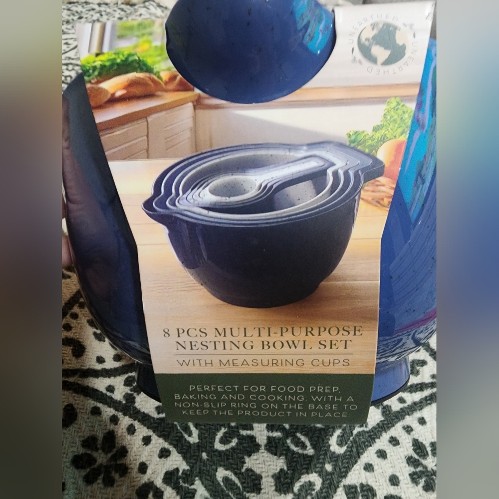 8 Pcs Multi-Purpose Nesting Bowl Set with Measuring Cups New Blue